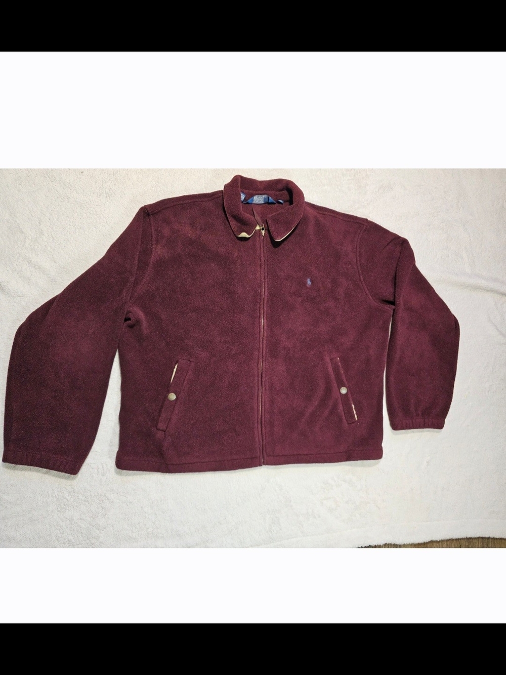 Vintage Polo Ralph Lauren Harrington Jacket Mens XL Burgundy Fleece Full Zip